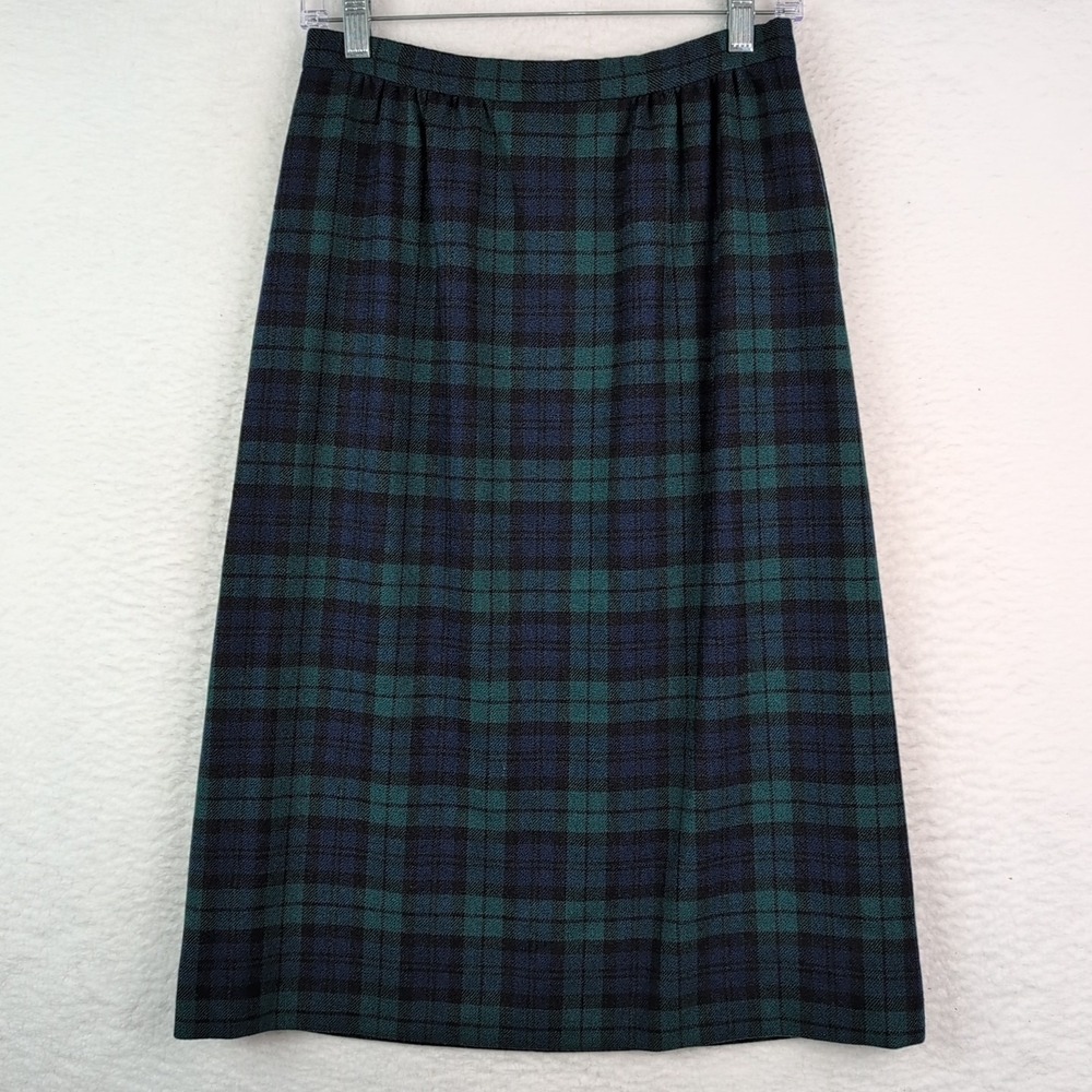 Vintage Pendleton Plaid Wool Skirt Size 6 A-Line Midi Pockets Green Blue Black - Picture 4 of 10